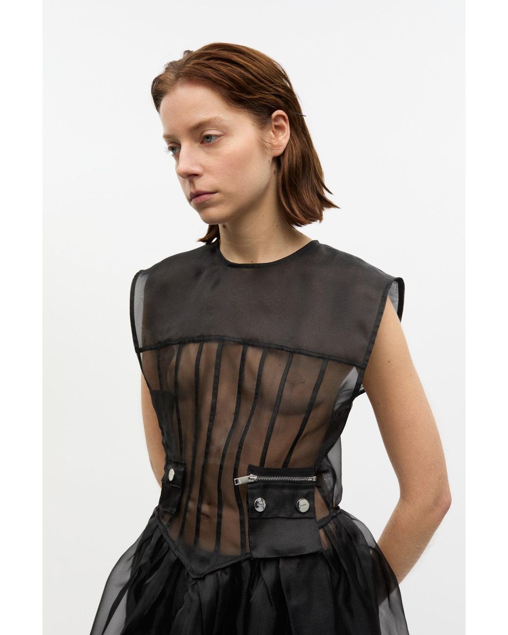 ganni technical organza corset midi dress in Black Women's US Size:6 Buy A-line Cotton Mini Bridal long robe Maxi dress and handkerchief hem