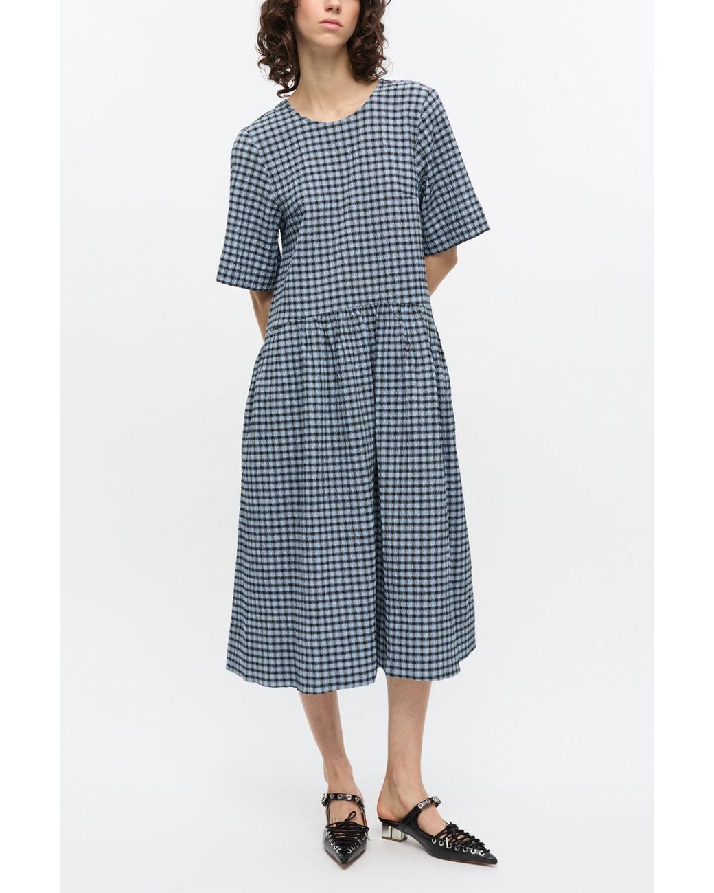 ganni blue gingham dress Checked Seersucker Midi in Dress style:CORSET + FIT AND FLARE LACE SKIRT may26selects Women’s Boho Maxi Dress Please note that size