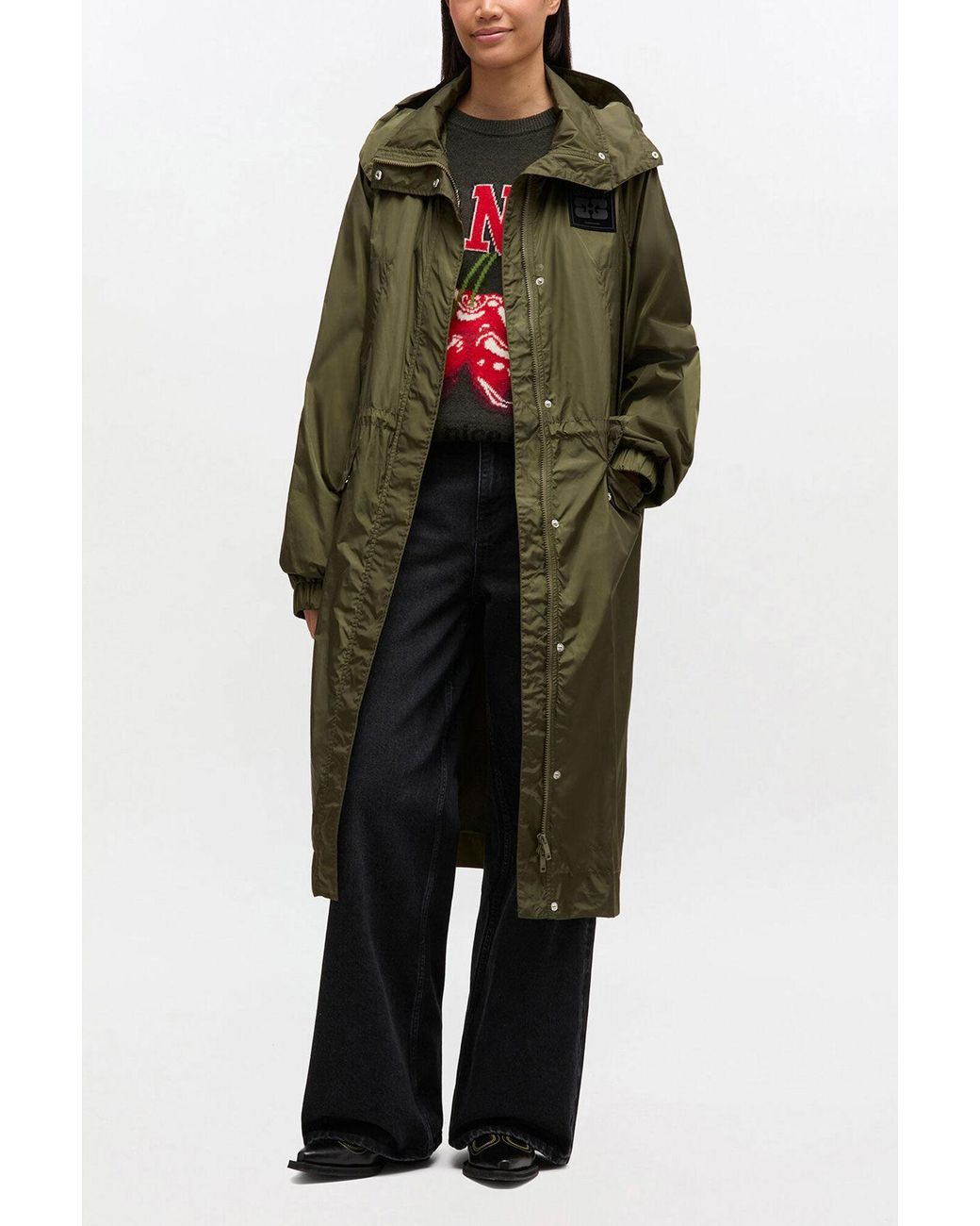Ganni Green Nylon Parka Coat