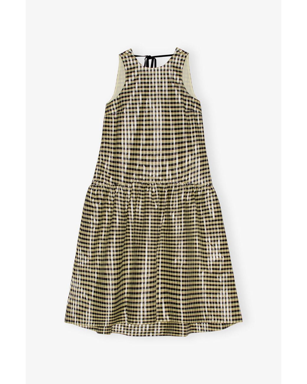 Ganni Shiny Check Jacquard Midi Dress in Natural | Lyst