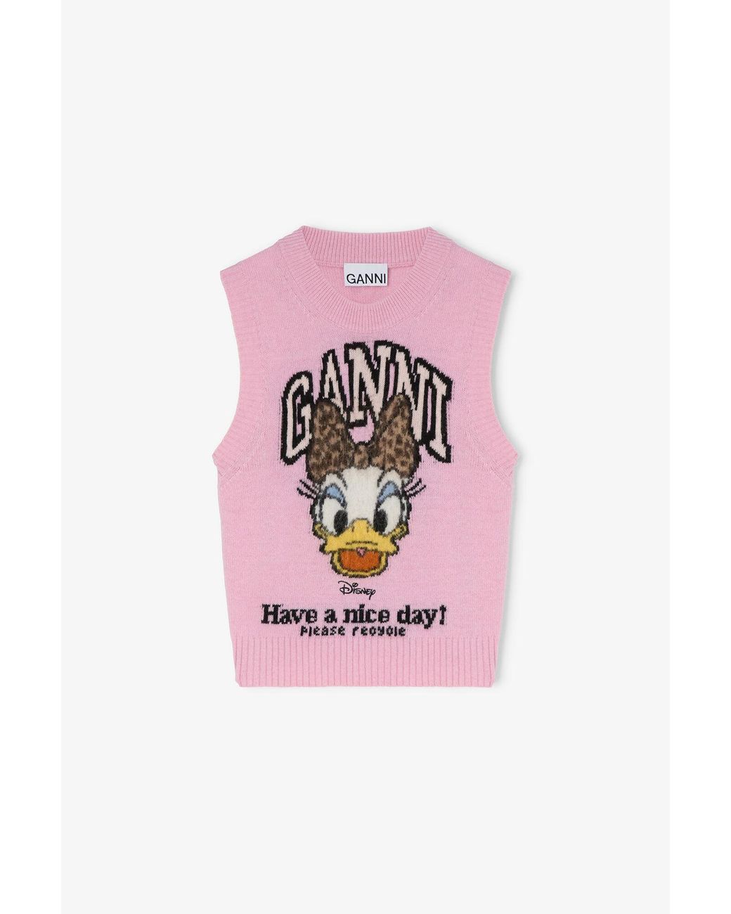 Ganni Pink Knit Vest With Daisy Duck Graphic