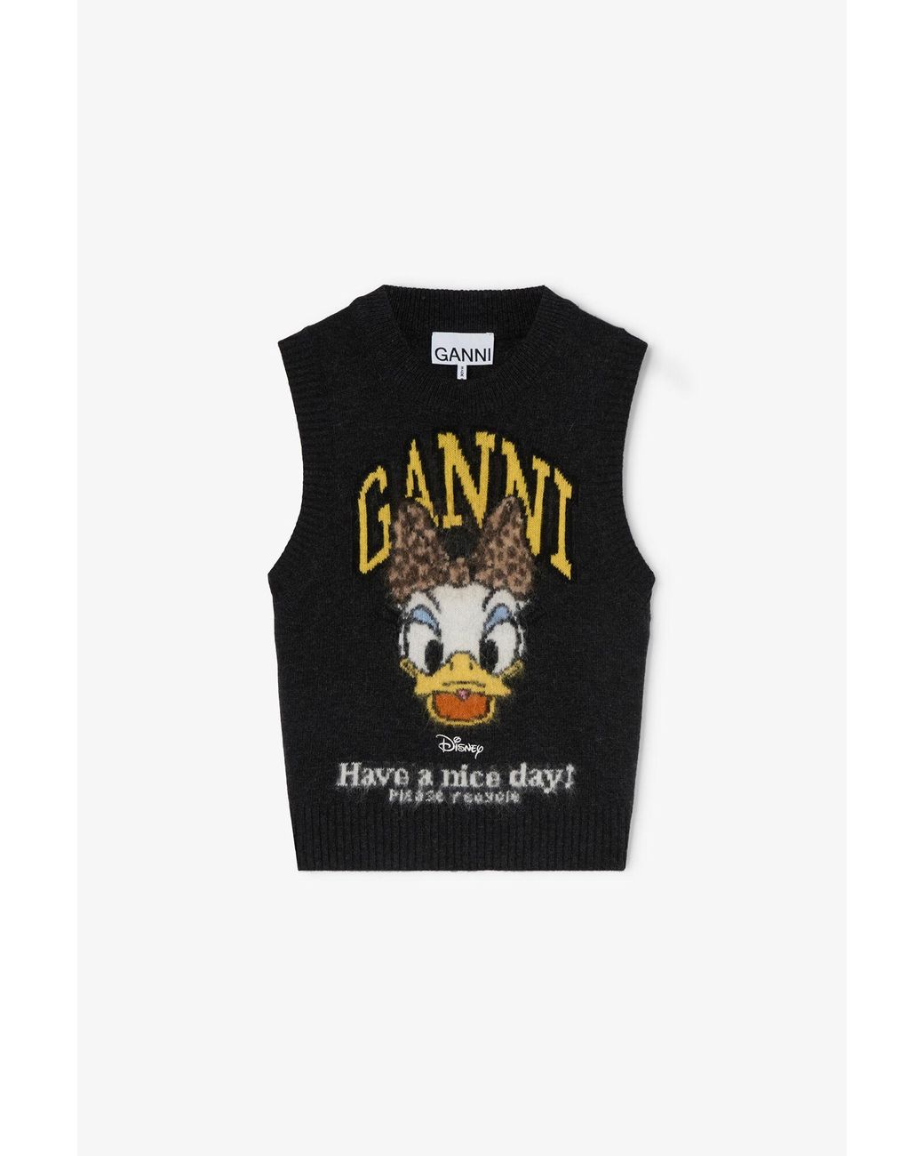 Ganni Black Knit Vest With Daisy Duck Graphic