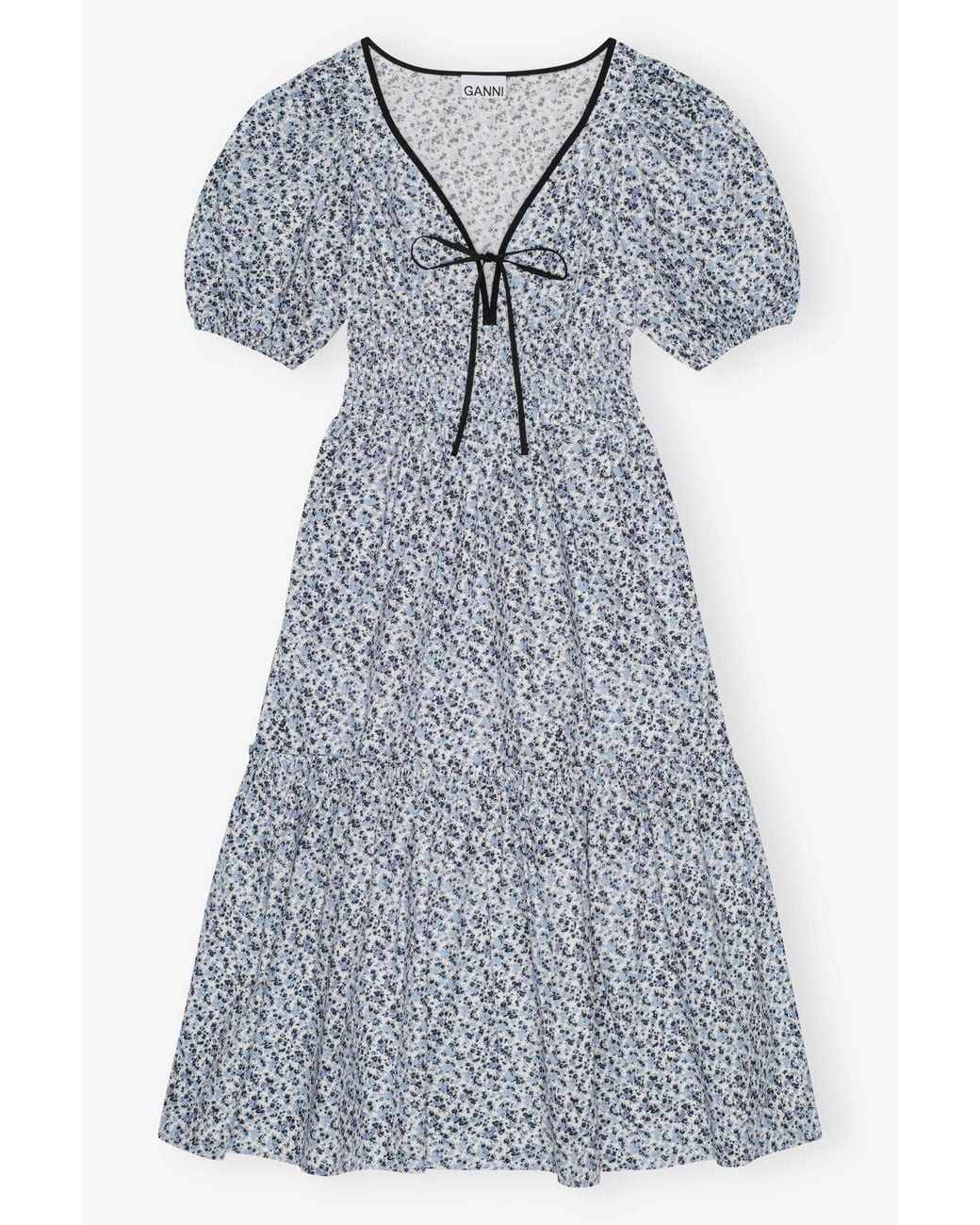 Ganni Floral Printed Cotton Maxi Smock Dress in Blue | Lyst