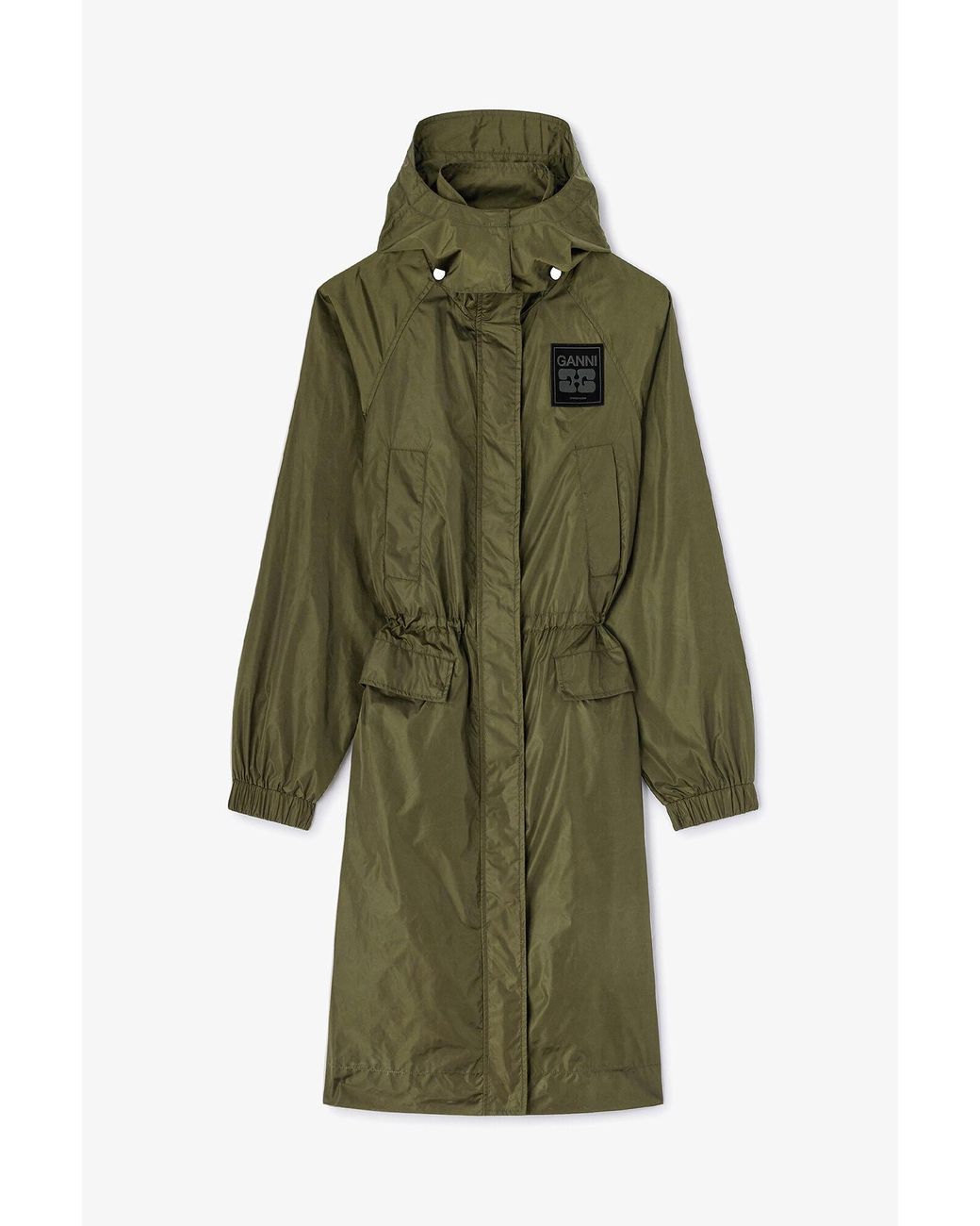 Ganni Green Nylon Parka Coat