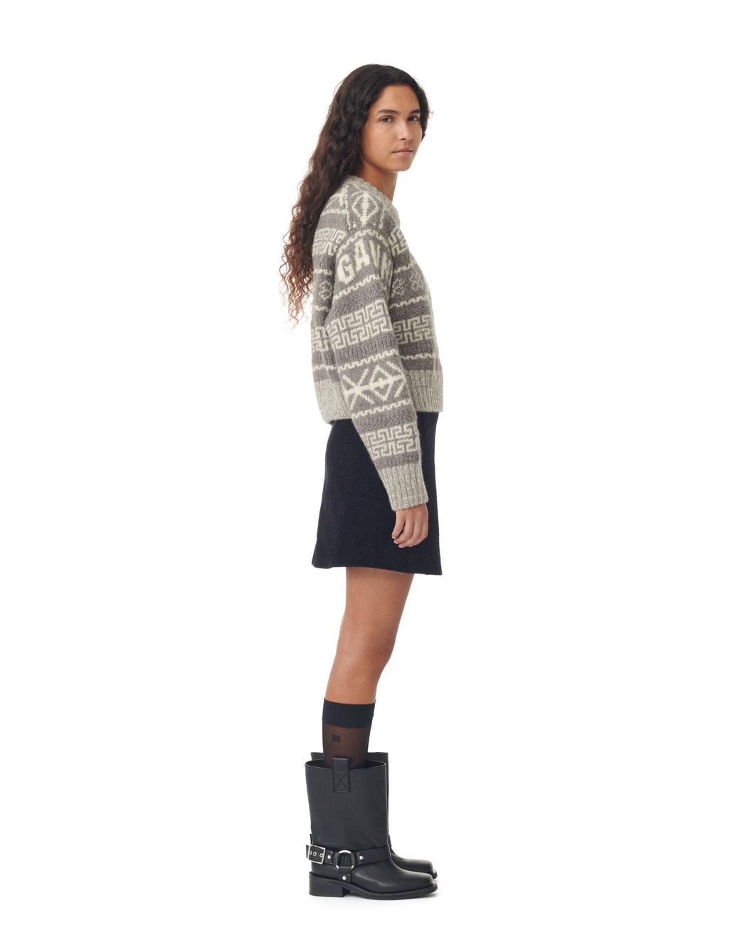 Ganni Grey Lambswool Cropped O-neck Pullover Jacket | Lyst UK