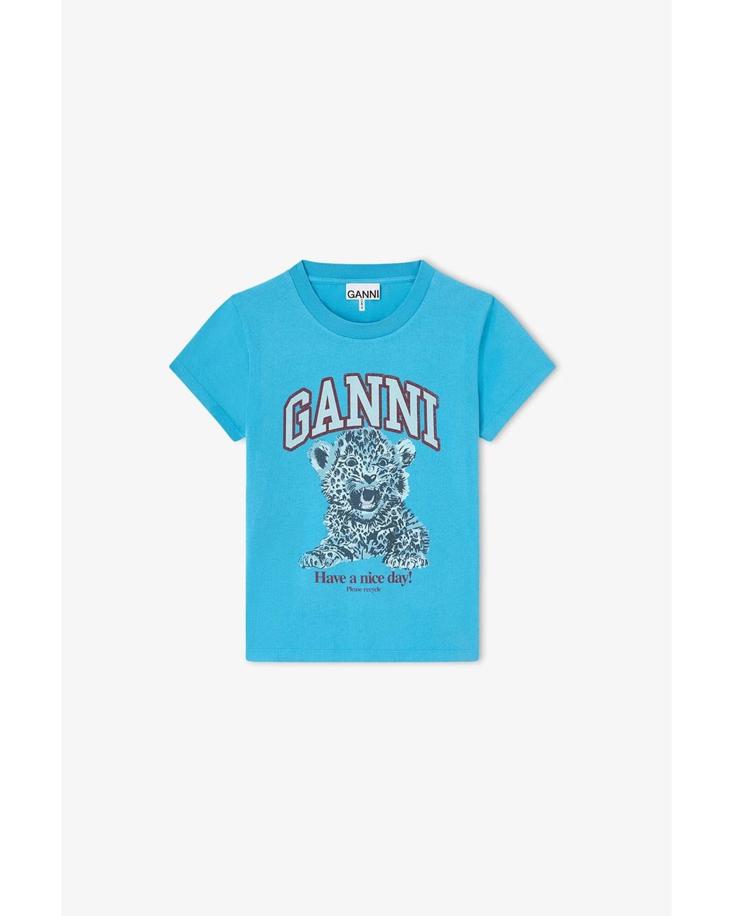 Ganni Blue Baby Fit T-Shirt With Tiger