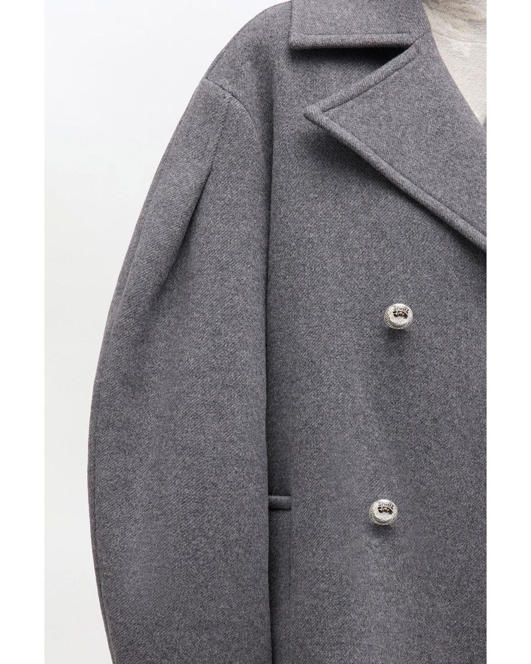 Ganni Gray Wool Oversized Midi Peacoat