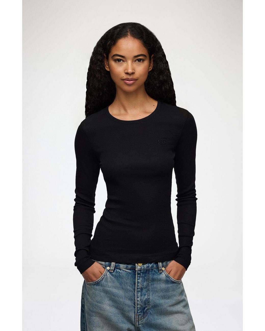 Ganni Blue Rib Long-Sleeve