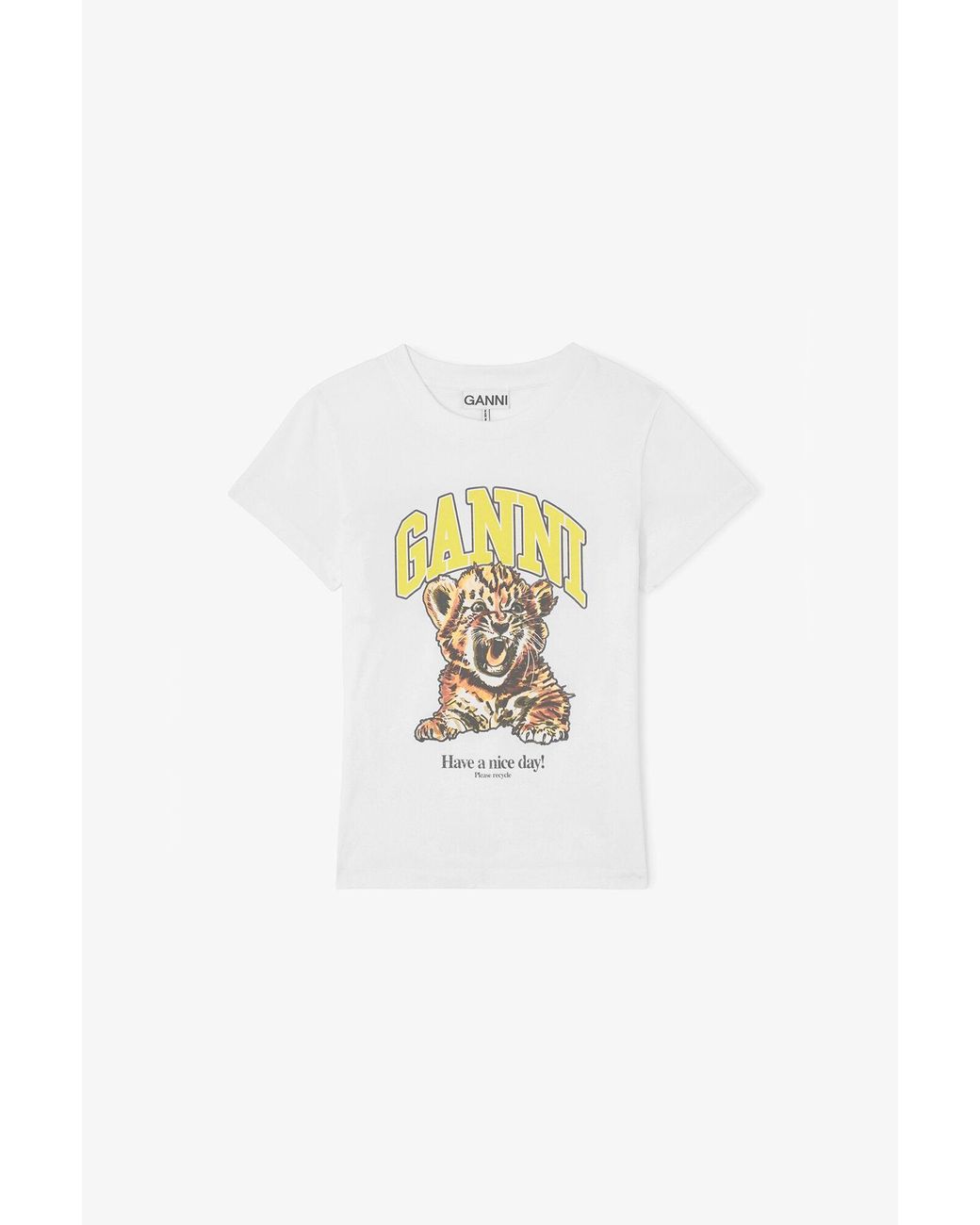 Ganni White Baby Fit T-Shirt With Tiger
