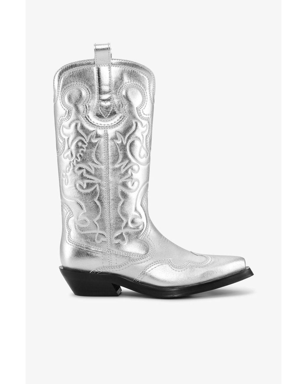 Ganni Metallic Embroidered Western Boot