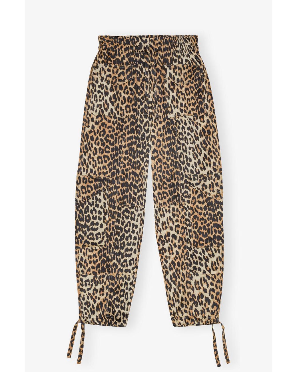 Ganni White Leopard Printed Satin Trousers