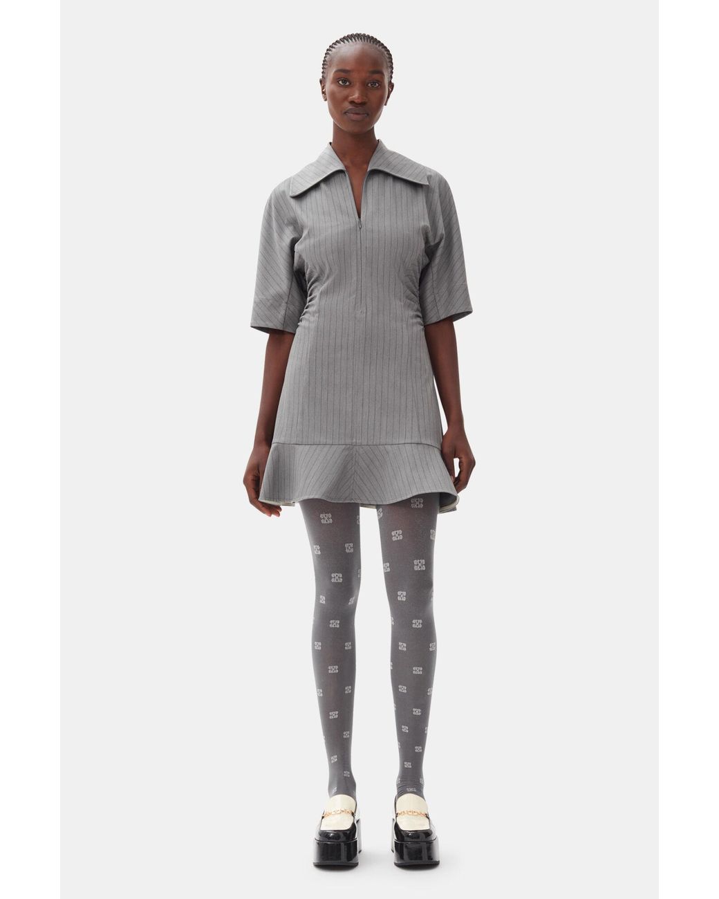 slim fit dress slacks Ganni Grey Stripe Circle Collar Dress main image 0