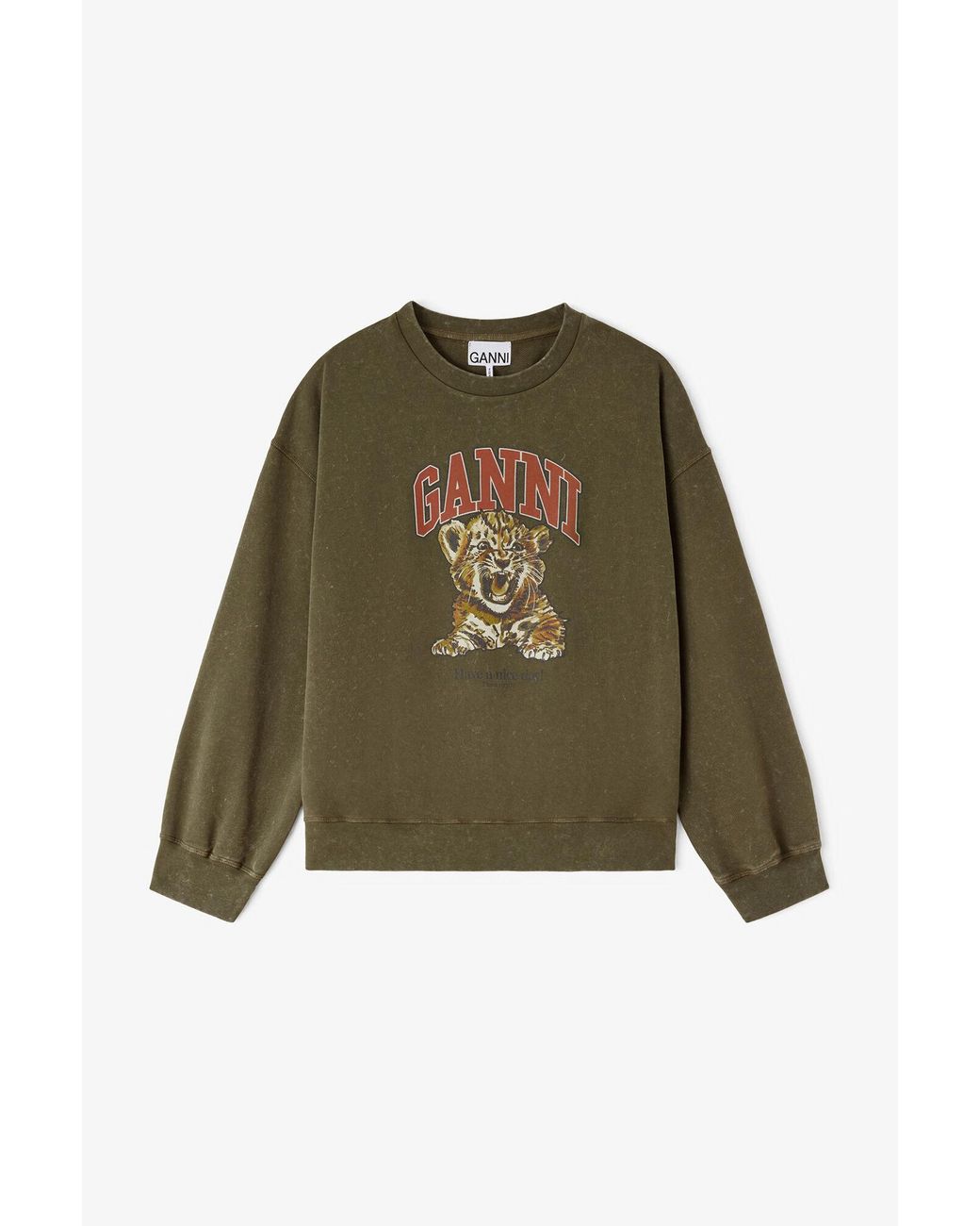 Ganni Green Sweatshirt With Tiger