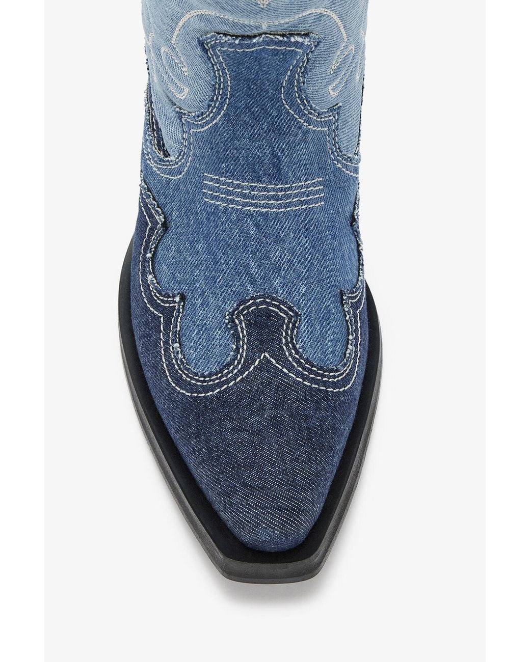 Ganni Blue Mid Shaft Embroidered Western Boots