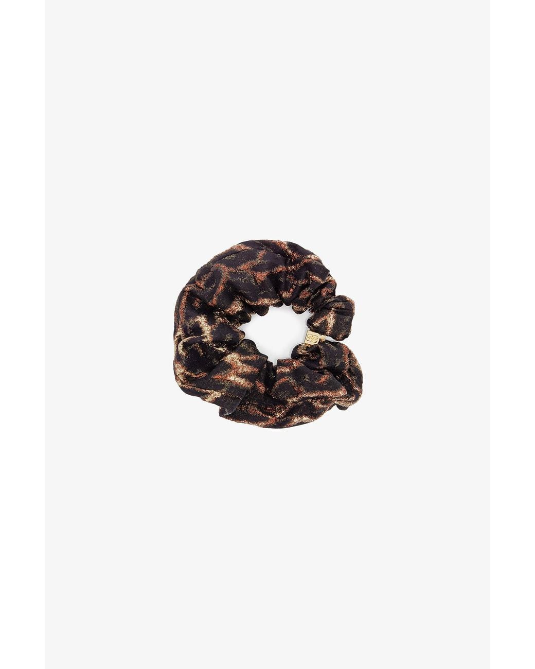 Ganni Black Metallic Printed Scrunchie