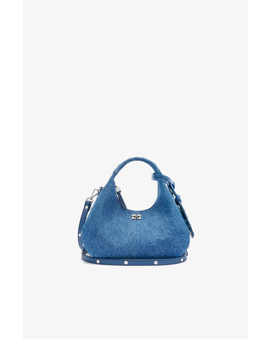Ganni Blue Mini Hobo Bag With Studs