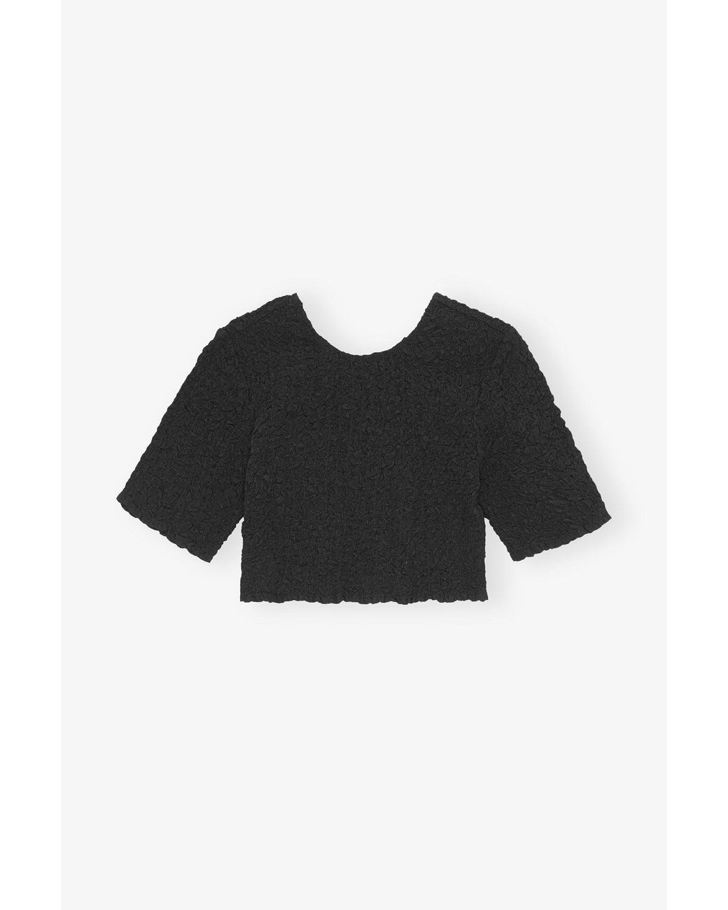 Ganni Green Cotton Poplin O-Neck Cropped Smock Top