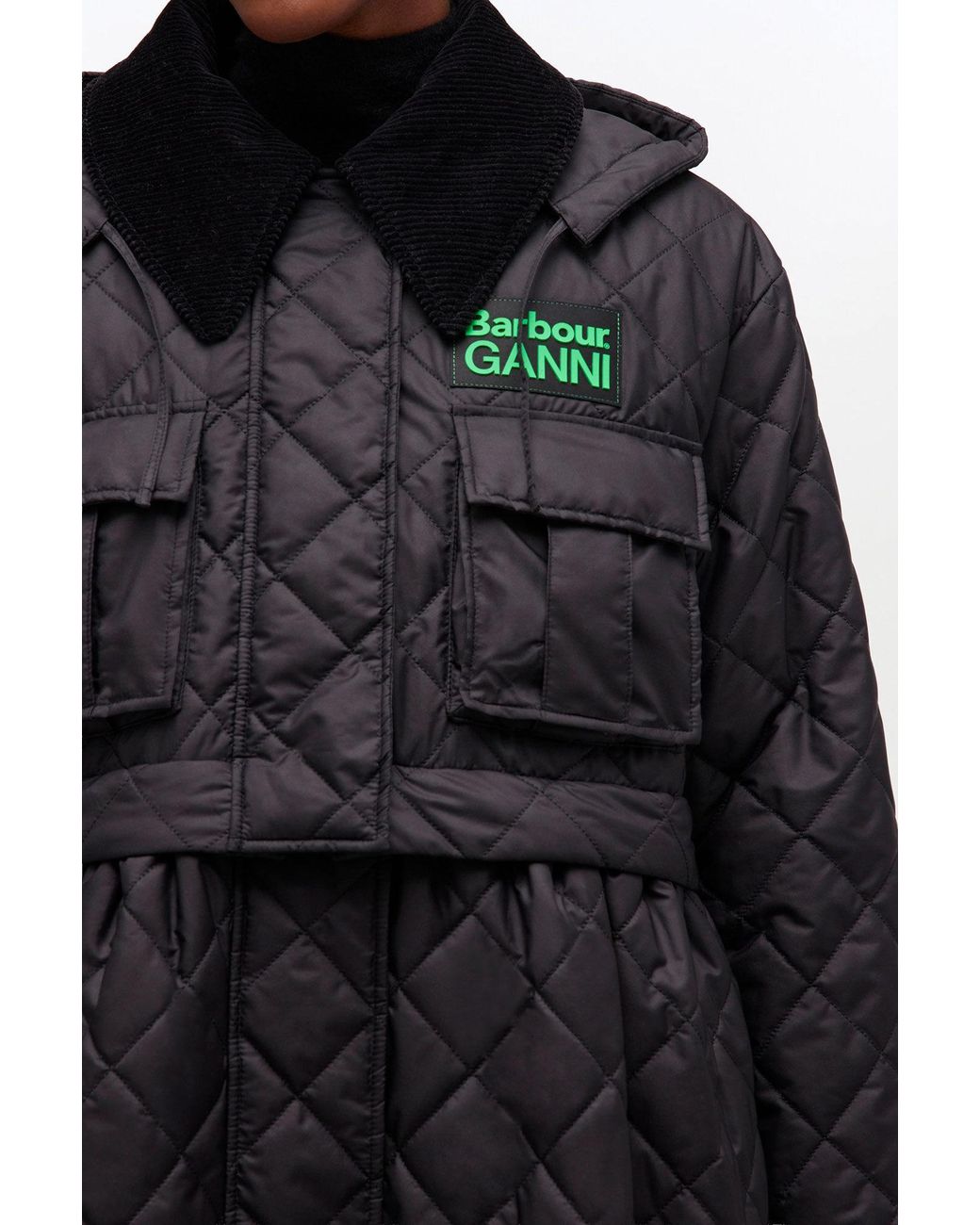 Ganni Blue X Barbour Quilted Long Coat