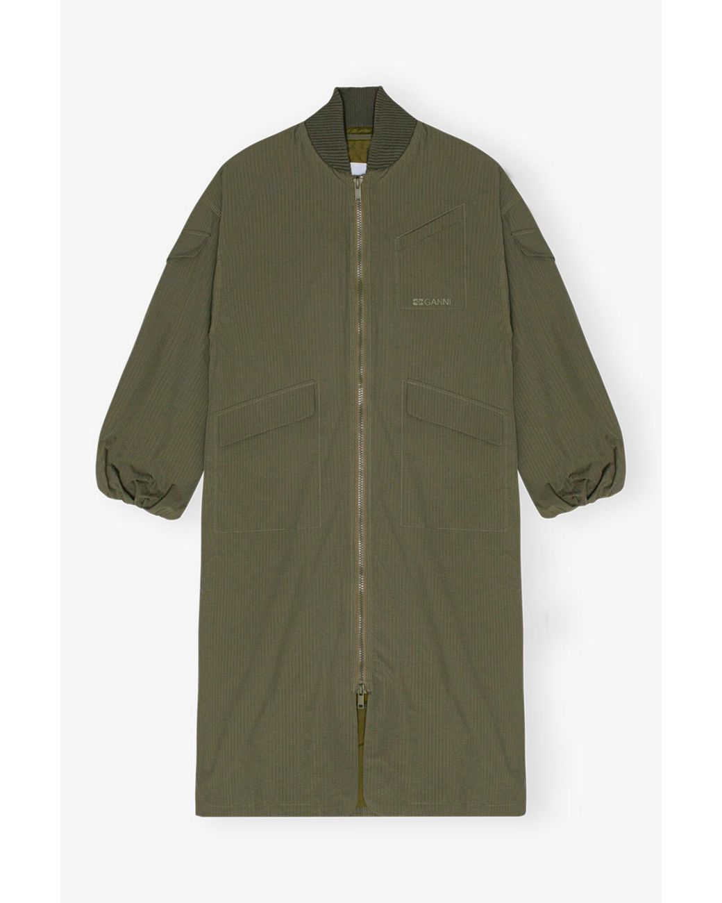 Ganni Green Tech Seersucker Oversized Shell Coat
