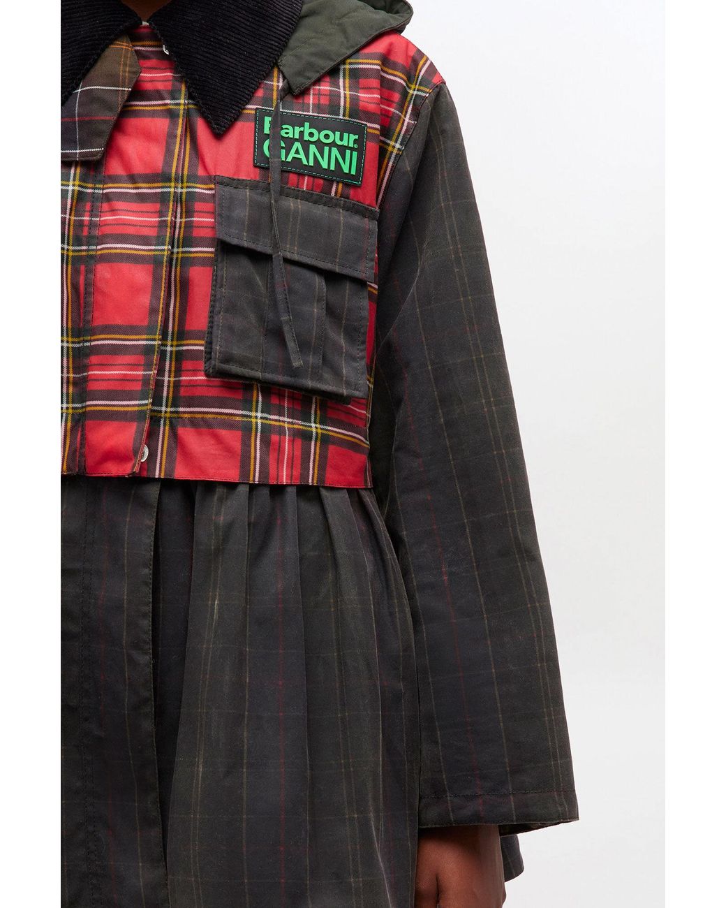 Ganni Red X Barbour Peplum Wax Jacket