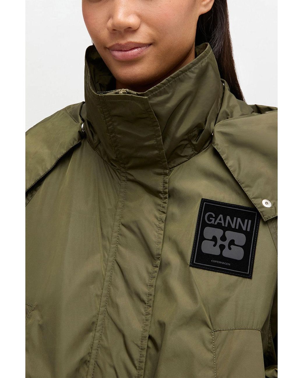 Ganni Green Nylon Parka Coat