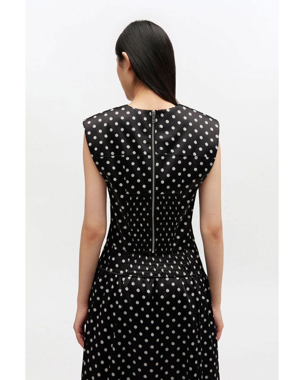 Ganni Black Polka-Dot Satin Corset Top