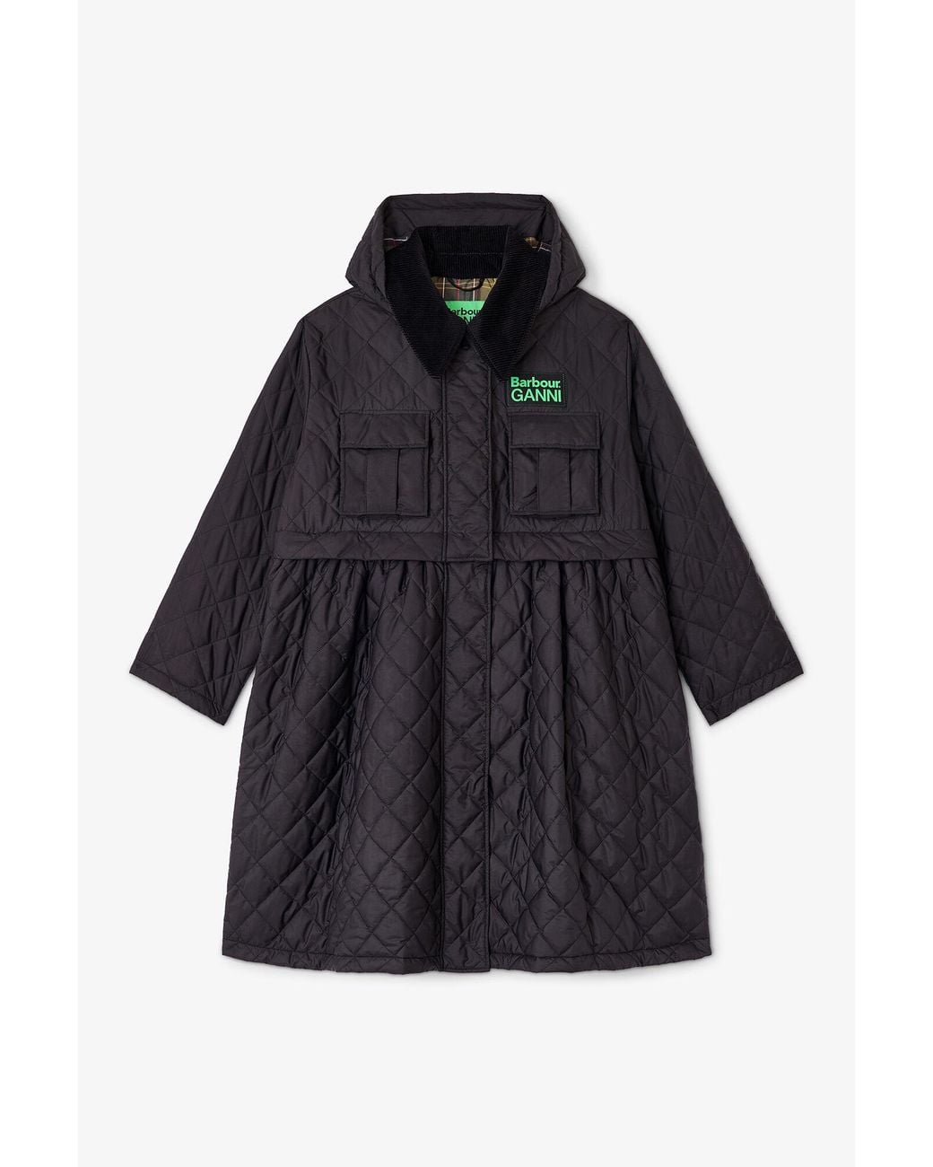 Ganni Blue X Barbour Quilted Long Coat