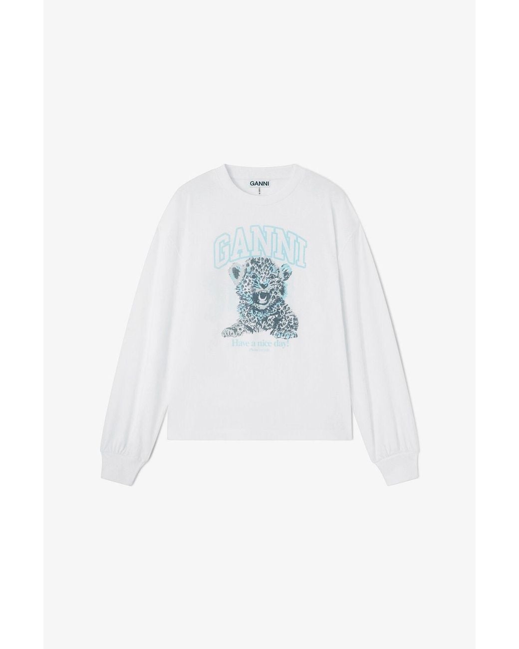 Ganni White Long-Sleeve T-Shirt With Tiger