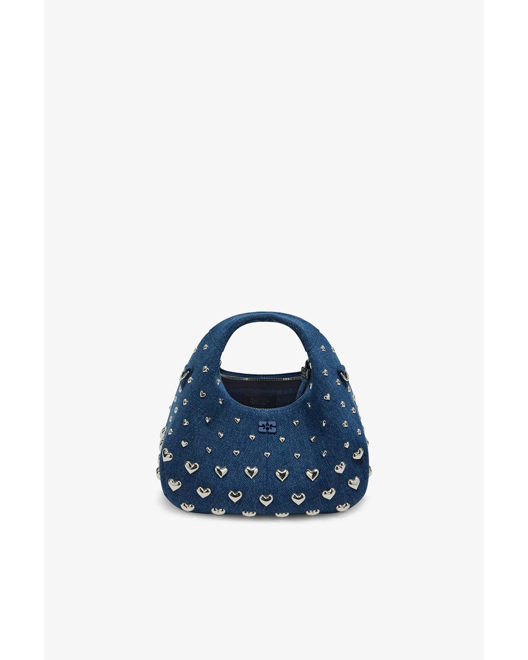Ganni Blue Denim Stud Mini Hobo Bag