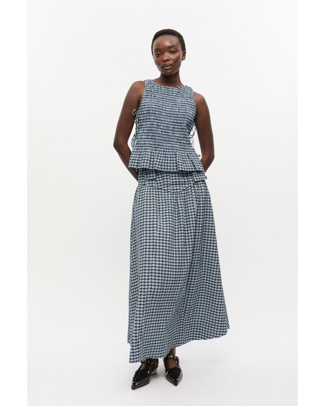 chinese dress ladies Ganni Seersucker Check Maxi Dress
