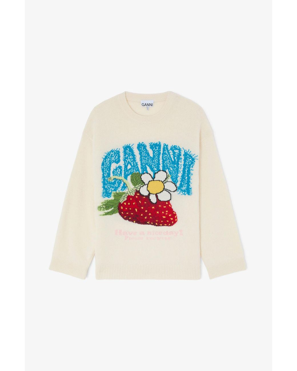 Ganni Gray Oversized Jumper With Strawberry