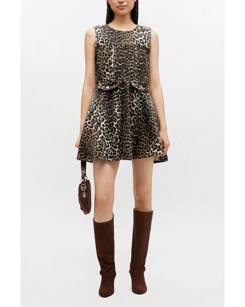 Ganni Multicolor Leopard Denim Mini Dress