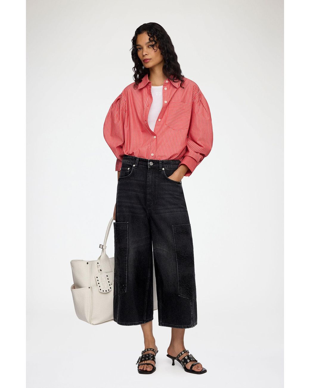 Ganni Red Cropped Cargo Jeans