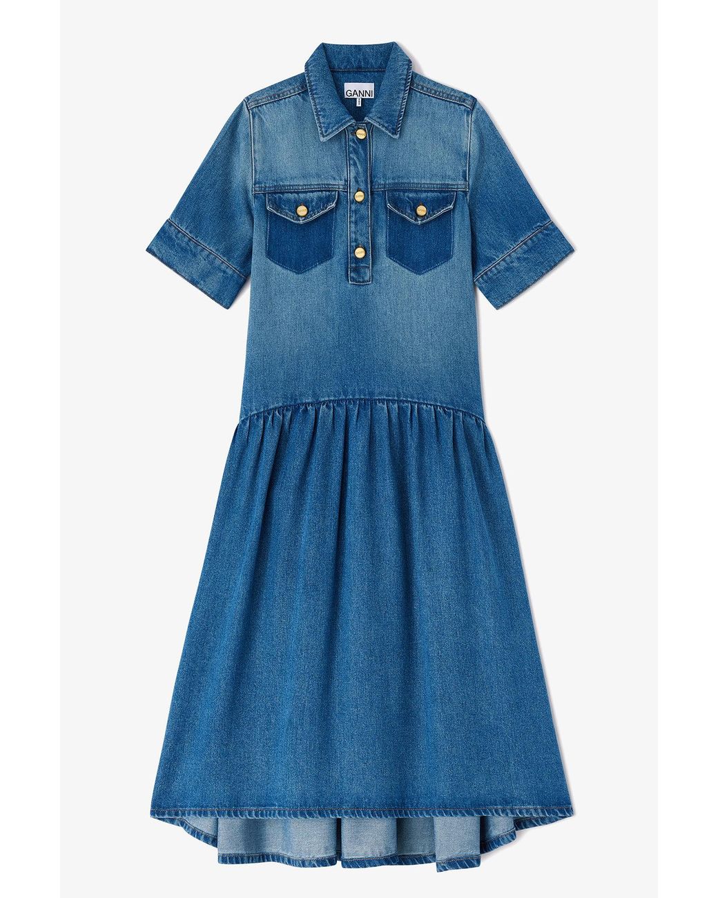 Ganni Blue Light Washed Denim Dress