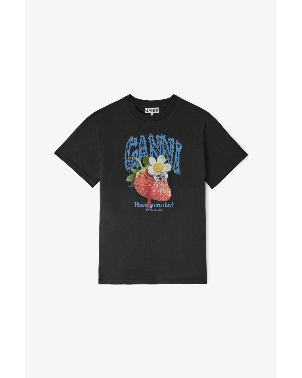 Ganni Black T-Shirt With Strawberry