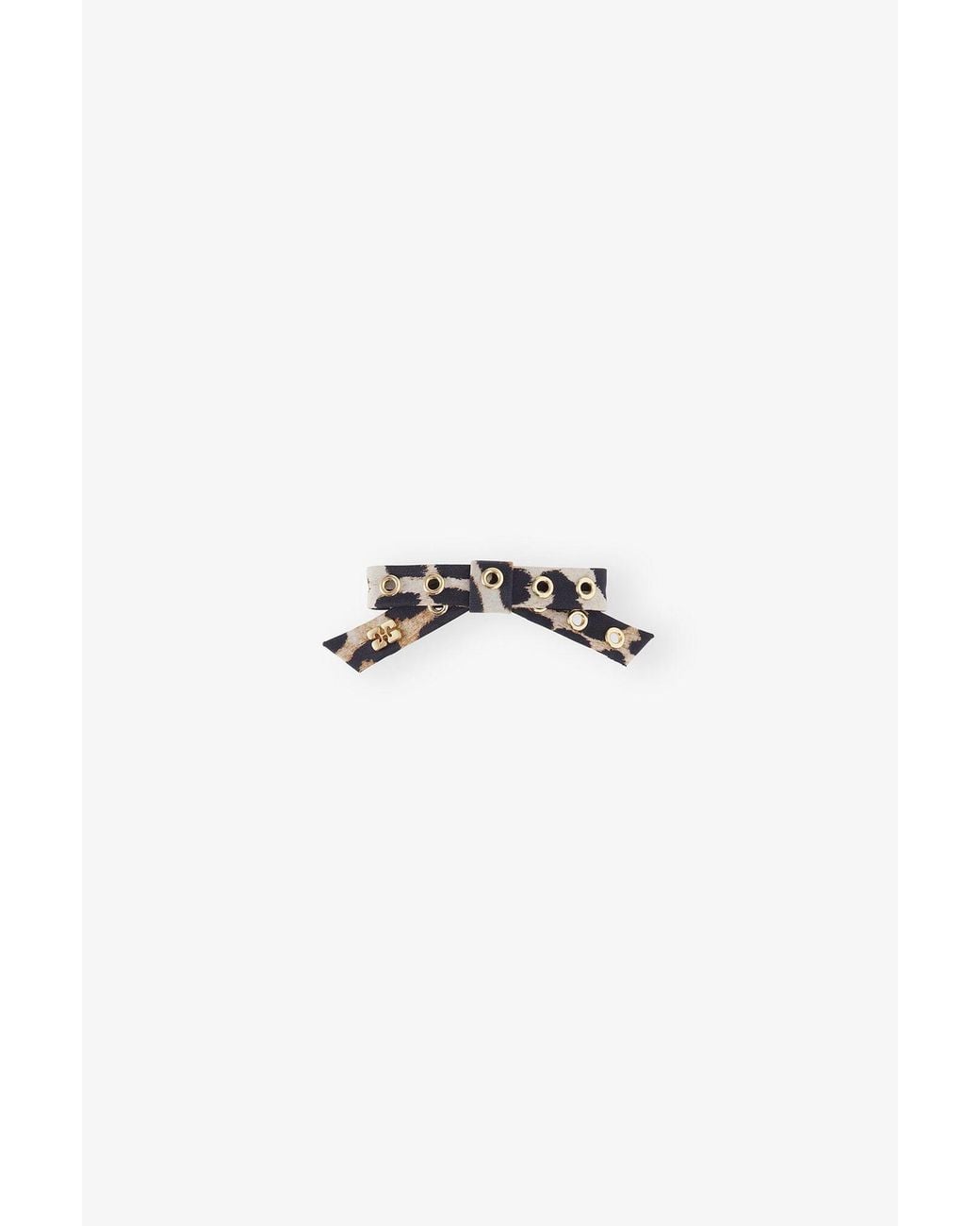 Ganni Multicolor Leopard Eyelet Bow Barrette