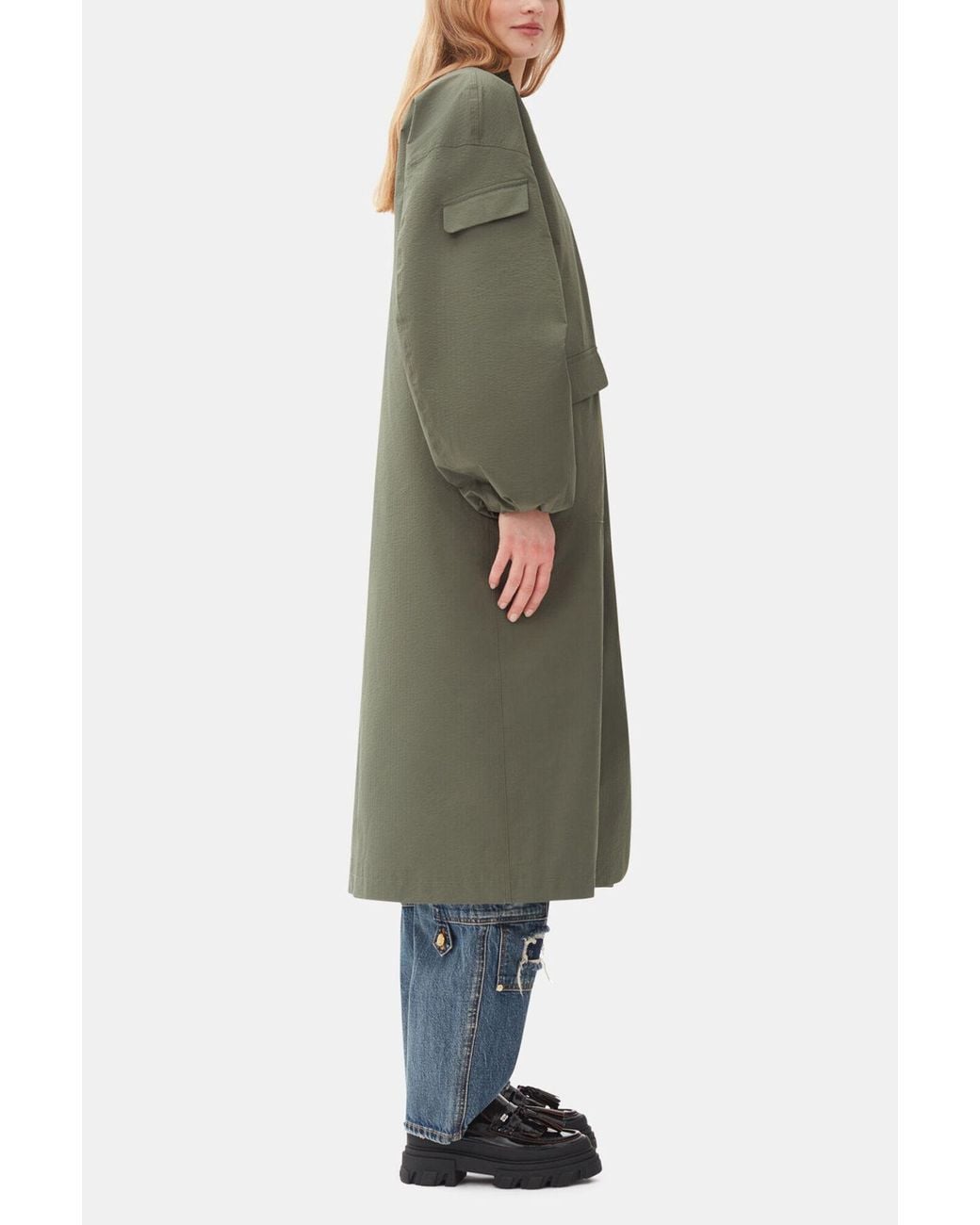 Ganni Green Tech Seersucker Oversized Shell Coat