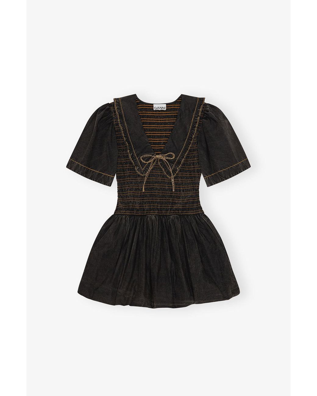 chinese dress ladies Ganni Black Cotton Poplin Long Smock Dress