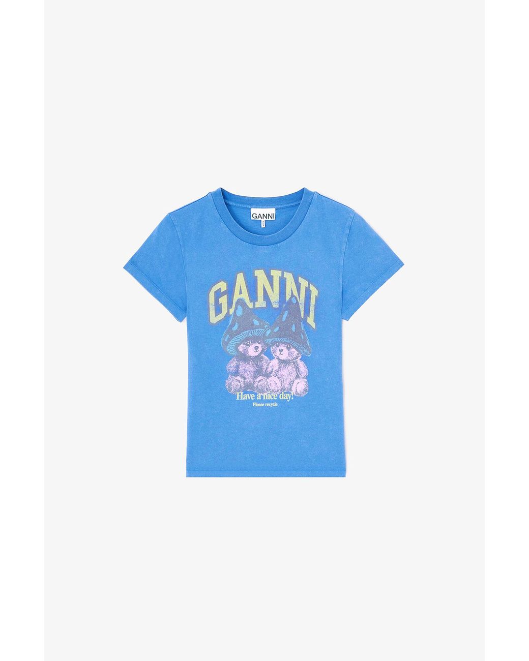 Ganni Blue Baby Fit T-Shirt With Mushroom Teddy