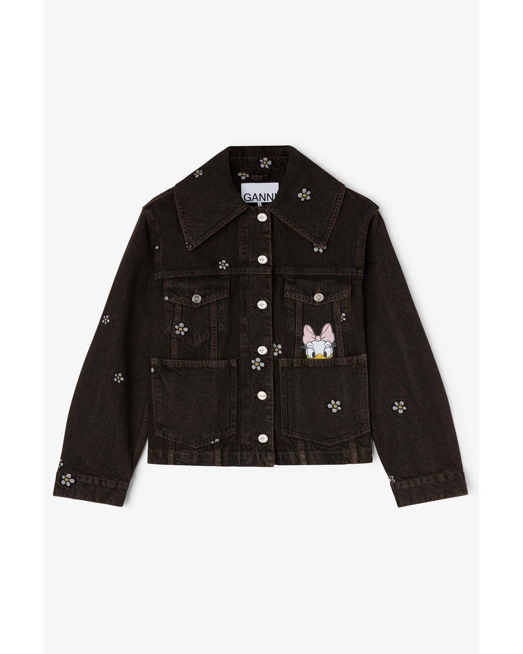 Ganni Black Daisy Duck Denim Short Jacket