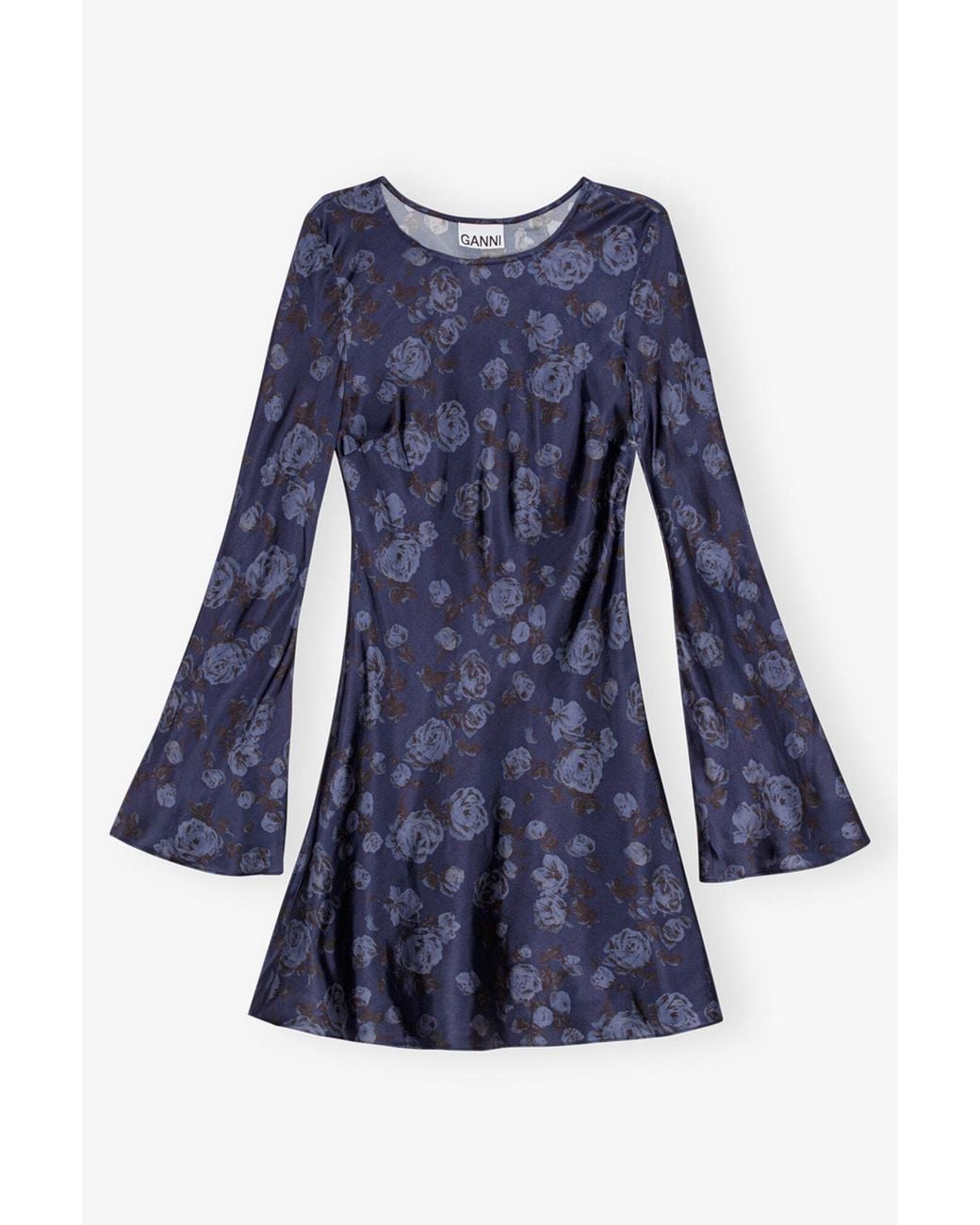Ganni Dark Floral Printed Mini Dress in Blue | Lyst
