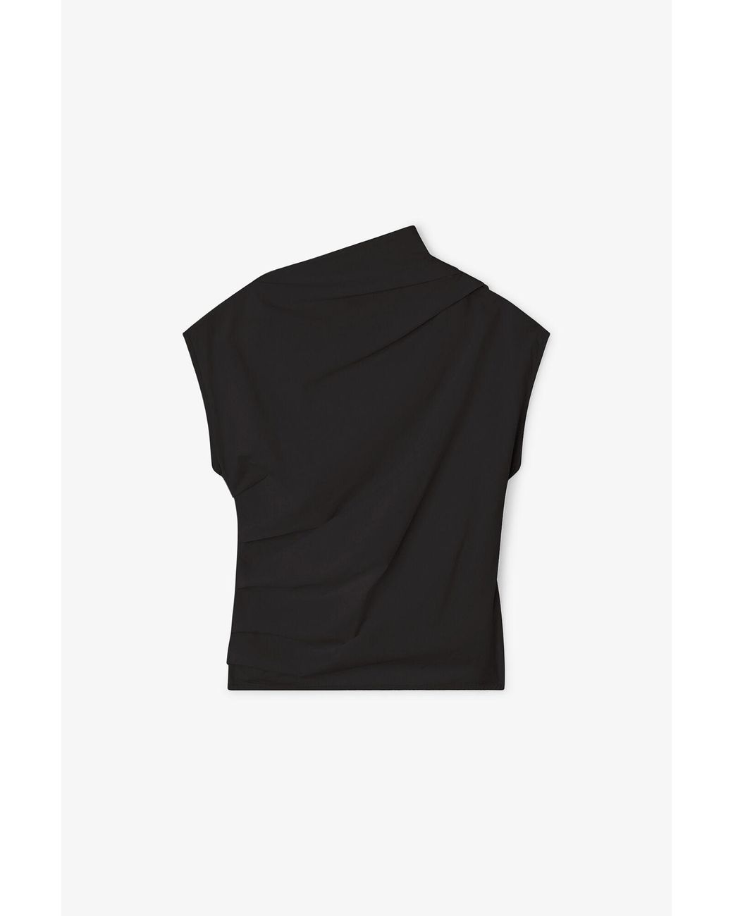 Ganni Black Asymmetric Neck Ruched Top