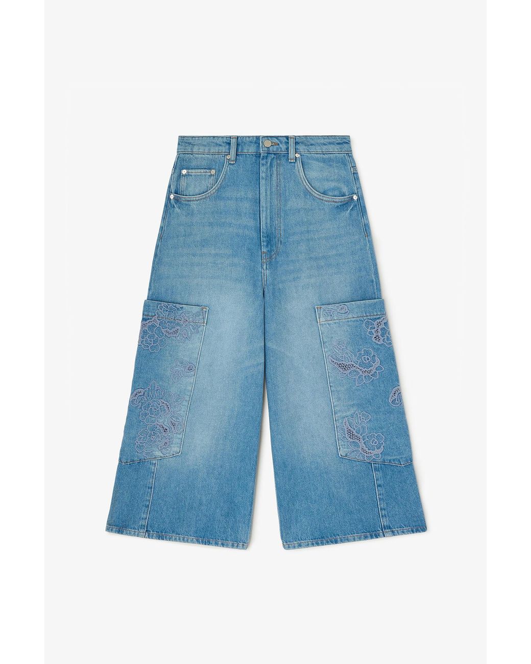 Ganni Blue Cropped Cargo Jeans