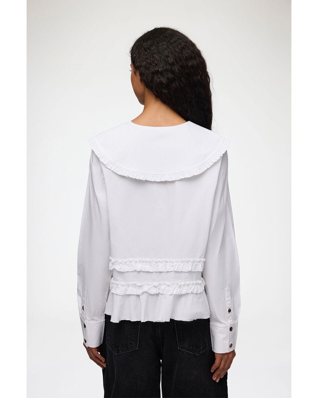 Ganni Blue Stretch Cotton Ruffle Shirt