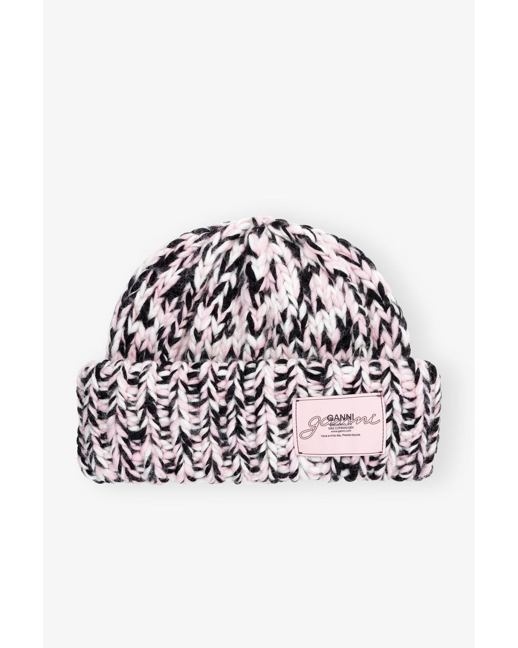 Ganni Natural Wool Handknit Beanie