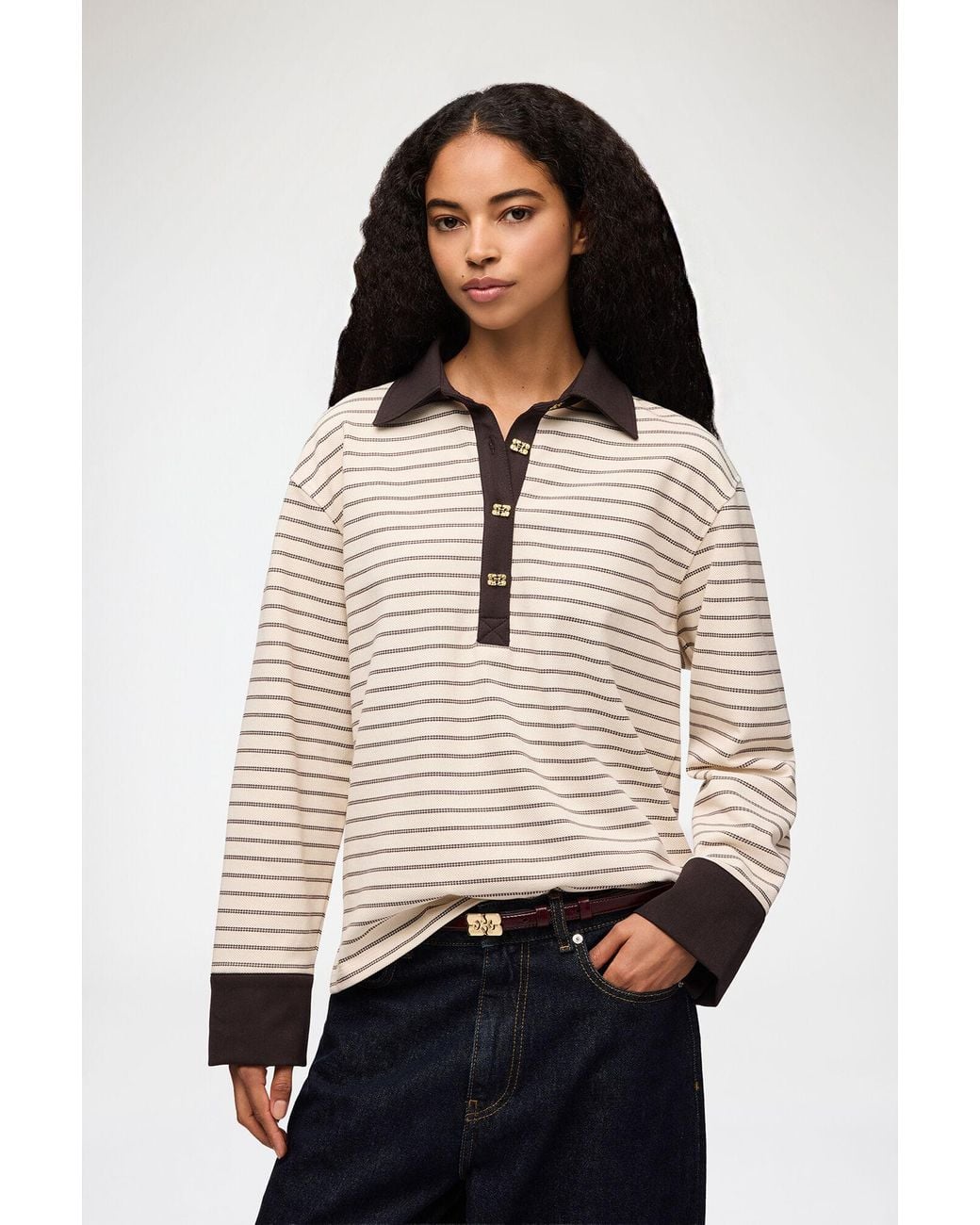 Ganni Natural Polo Shirt
