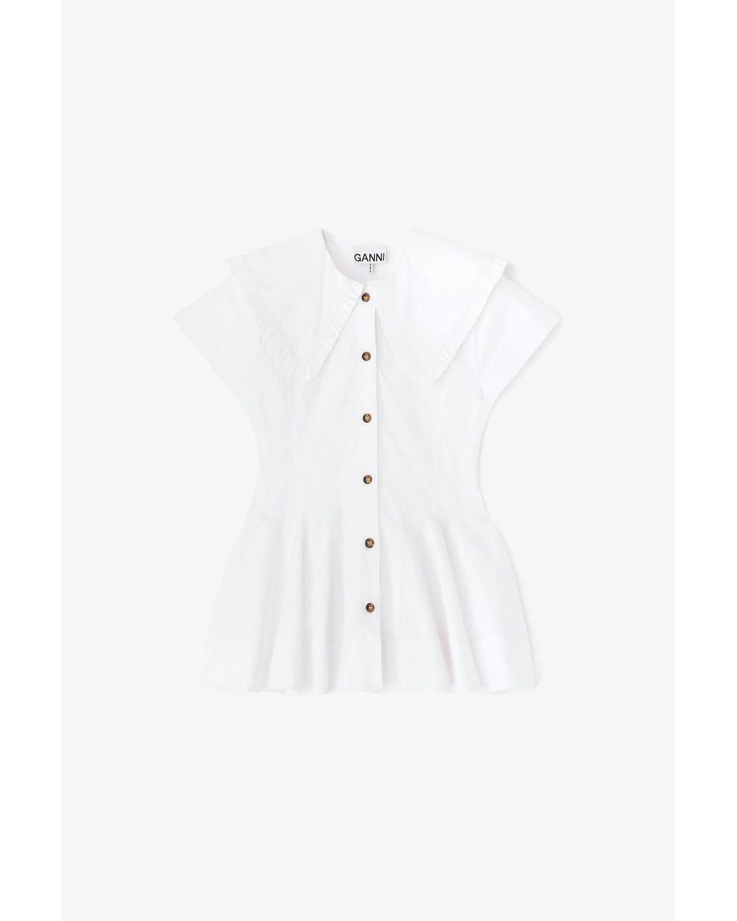 Ganni White Ruffled Peplum Blouse