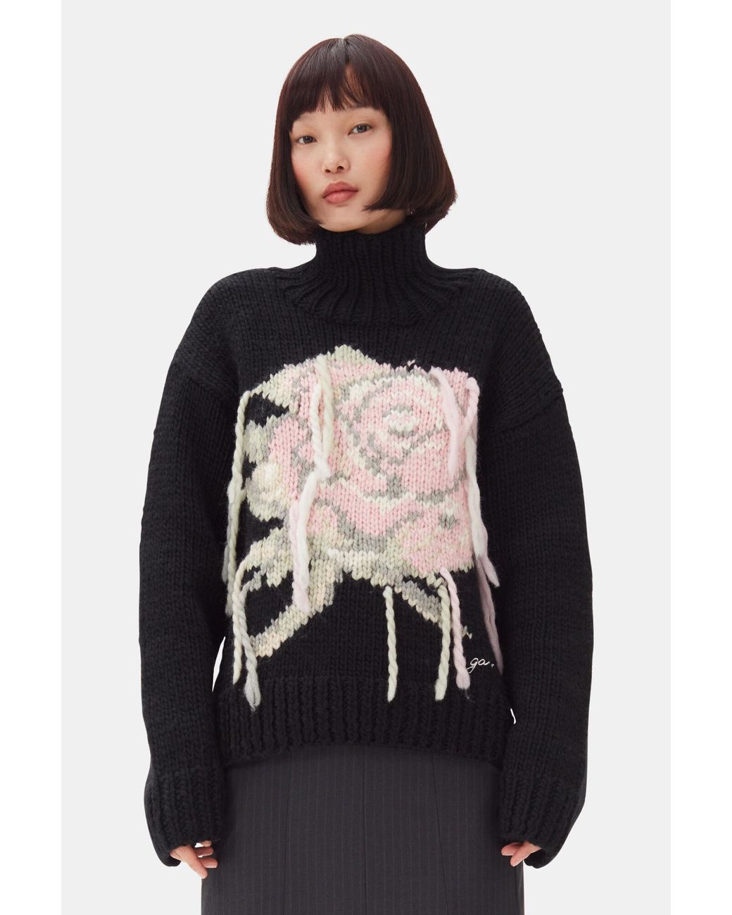 Ganni Handknit Turtleneck Sweater in Black Lyst UK