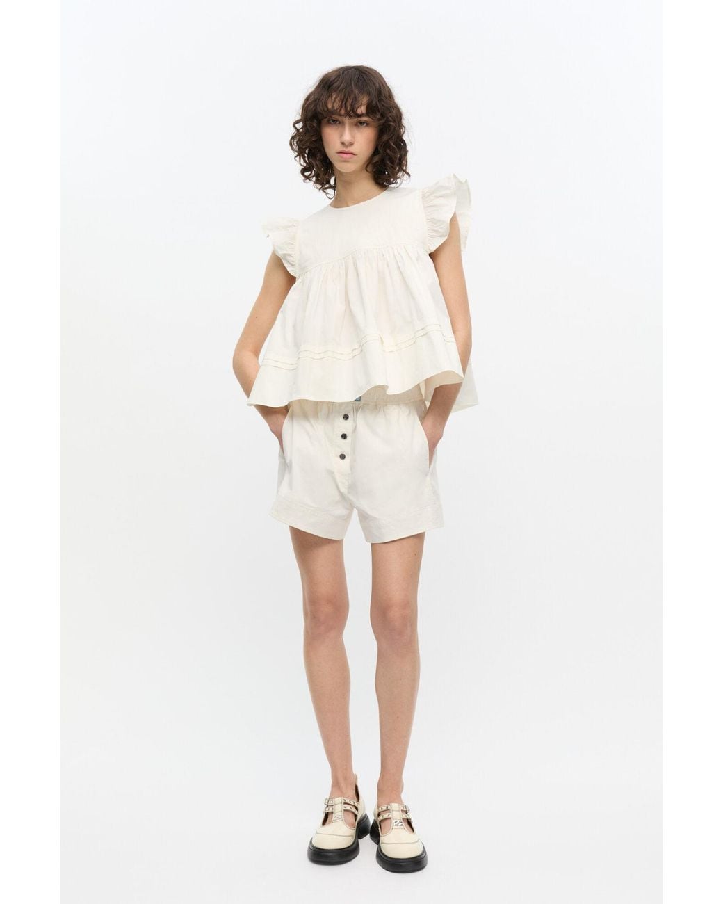 Ganni White Cotton Shorts