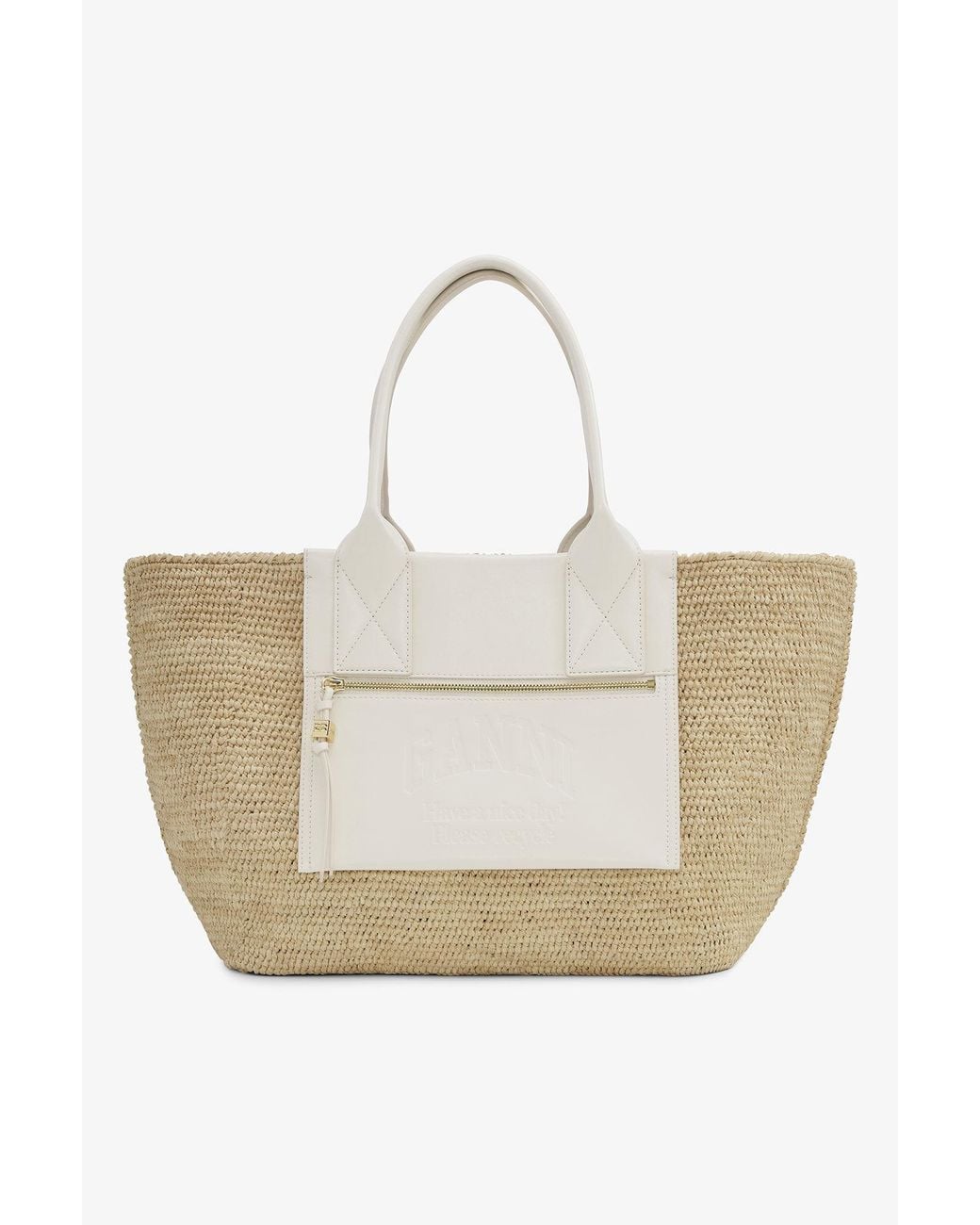 Ganni Natural Ivory Medium Raffia Tote